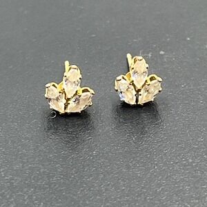 14k Yellow Gold Three Marquis Shaped Cz Flower Cluster Stud Earrings